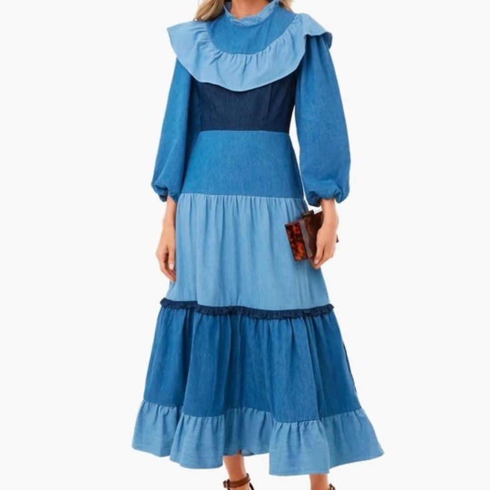 Rixo London Denim Mix Sara Dress